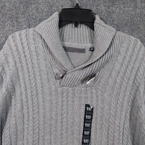 Sean John Sweater Mens 2XL Gray Cable Knit Ribbed‎ Shawl Collar Toggle Pullover